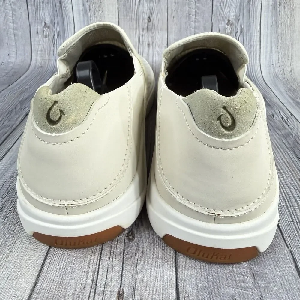 OluKai Lae'ahi Breathable Slip-On Sneakers Shoes Men's Sz 9 BONE White $120
